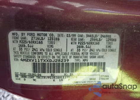 1999 Mercury Villager Estate/Sport from USA, damaged, VIN 4M2XV11TXXDJ28239